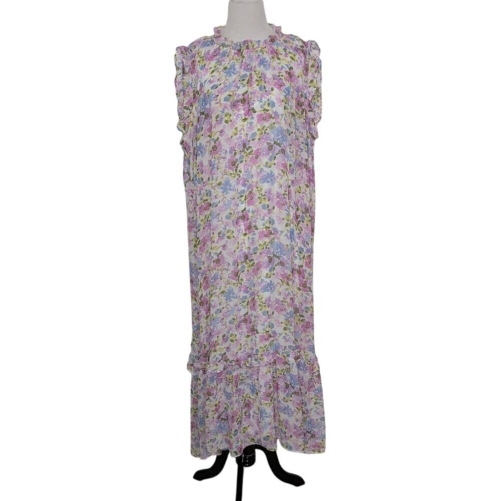 Emma & Michele Floral Maxi Dress Womens Size XL Purple Chiffon Sleeveless Lined